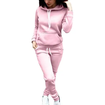 Pink Fleece Hoodie & Pants Set for Women