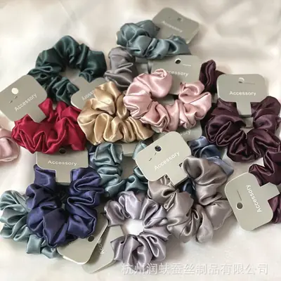 French Silk Hair Scrunchie 3.5cm Large Silver