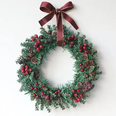 Christmas Rattan Ring with Red Fruits & Pine Cones