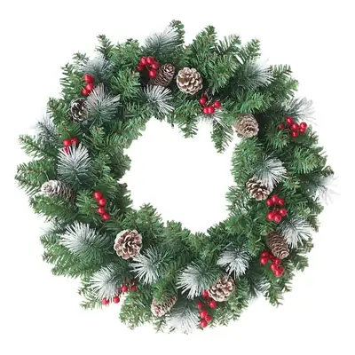 Christmas Rattan Ring Decorative Rattan with Pine Cones and Red Berries
