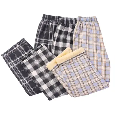 Women Plaid Velvet Pants Autumn Winter Warm Outerwear