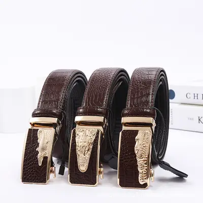 Men's Black Croc Leather Belt with Automatic Buckle