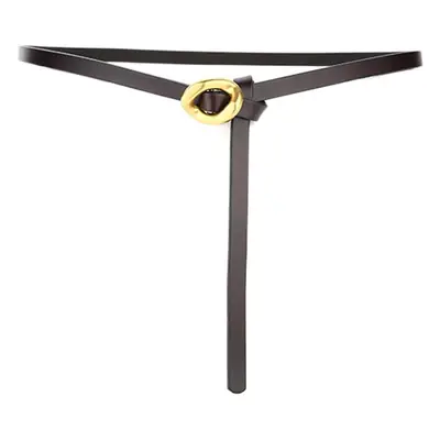 Women's Black Adjustable Cowhide Belt with Gold Clasp