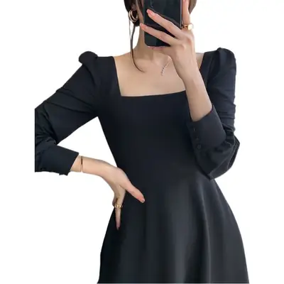 Black Long Sleeve French Style Dress for Women 2025