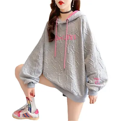 Women's White Quilted Hooded Sweatshirt with Letter Embroidery