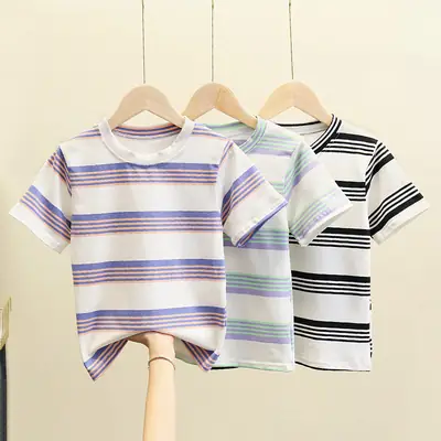 100 Cotton Striped T-Shirt for Boys Girls Loose Fit