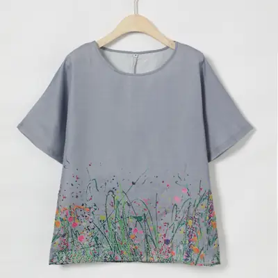 Women Printed Floral T-Shirt Mint Loose Fit Summer
