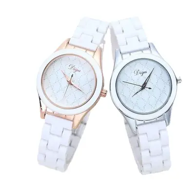 Women's White Ceramic Quartz Watch with Diamond Studded Strap
