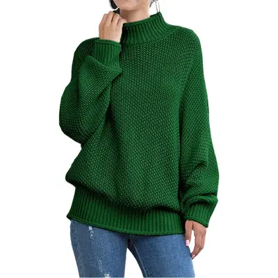 Women's Navy Knit Pullover Sweater with Rolled Collar