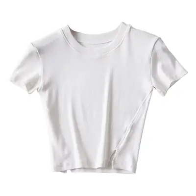 Women White Round Neck Short Sleeve T-Shirt