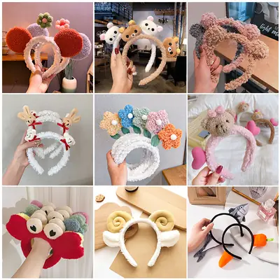 Cute Bear Plush Hairband with Flower Headband