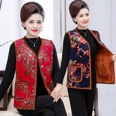 Middle-aged Women Velvet Waistcoat Vest Winter Padded Old Lady