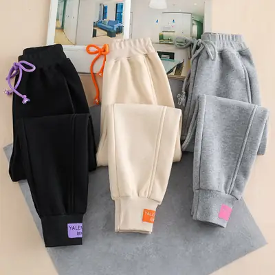Women's 2-Piece Fleece Sweatpants Set Black Beige Grey