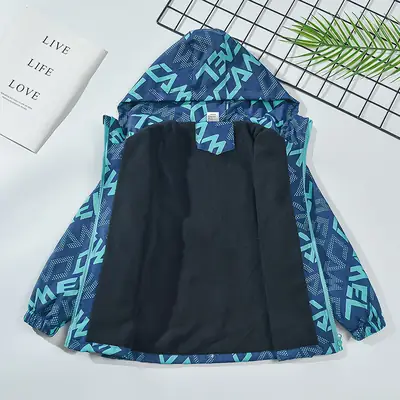 New Boys Velvet Windproof Hoodie Jacket 3-15