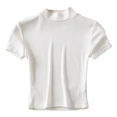 Women's Light Grey Navel Collar T-Shirt Short Sleeve