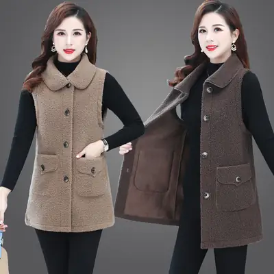 Red Imitation Cashmere Vest for Women Middle Age