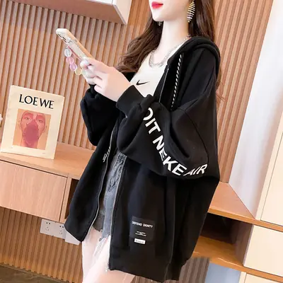 Women Loose Fit Cardigan Jacket Black Plus Size 2024
