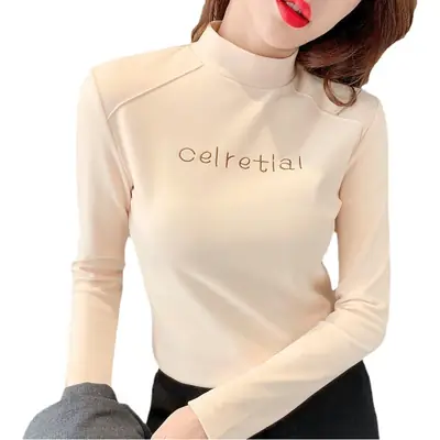 Women Fleece Lined Collar Shirt Autumn Winter Long Sleeve