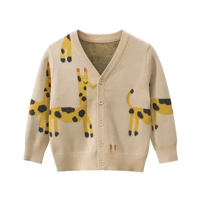 Kids Korean Style Knitwear Jacket with Giraffe Print