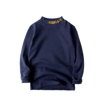 Kids Black Sweatshirt High Neck Long Sleeve Warm Solid Color