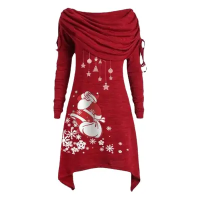 Women's Black Santa Claus Pleated Tunic with Snowflake Print