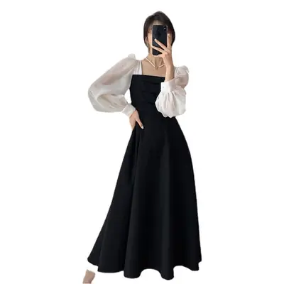 Long Sleeve Black Organza French Skirt Dress Women