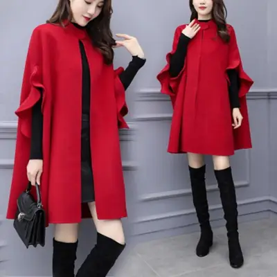 2021 Women Woolen Coat Grey Plus Size British A-Line
