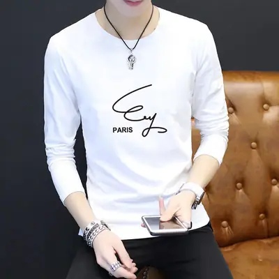 Men's White Floral Long Sleeve T-Shirt Slim Fit