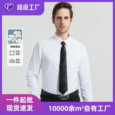 Men's White Long-Sleeve Business Shirt with Tie