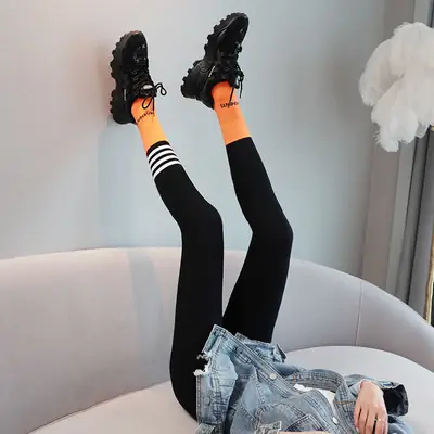 Women's Fleece-Lined Gray Leggings High Waist Winter Wear