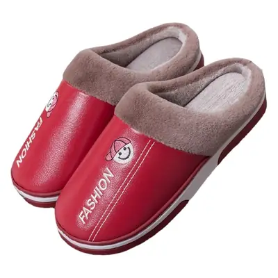 Live Hot Selling Fashion Leather Autumn and Winter Warm Cotton Slippers Home Couple Thickened Waterproof Non-Slip Plush Slippers