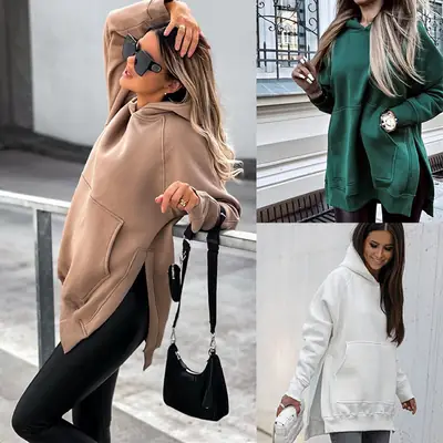2024 Flap Pocket Slit Hoodie Sweatshirt Maroon Black