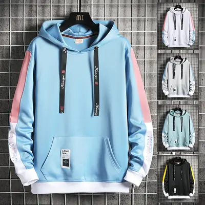 Men's Grey Hooded Sweatshirt Large Size Long Sleeve