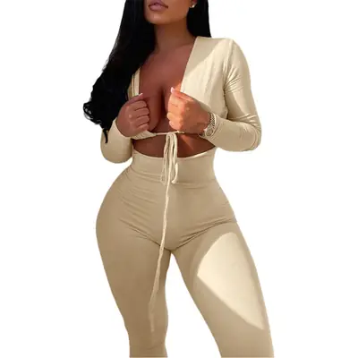 Women Sexy Hollow Out Long Sleeve Jumpsuit