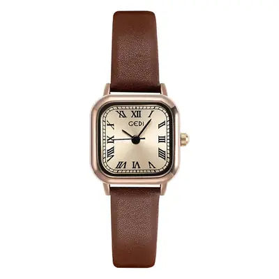 Vintage Women's Square Watch Brown Leather Band