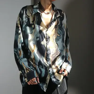 Men's Oil Painting Shirt Long Sleeve Retro Loose Print