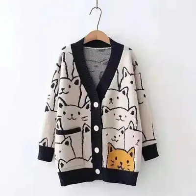 2026 V-Neck Cartoon Knitted Cardigan for Women