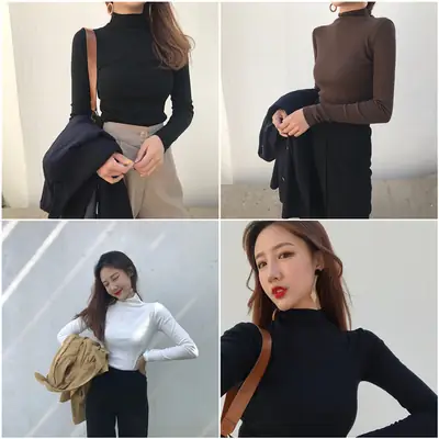 Women Long Sleeve Turtleneck Top Brown Winter Wear