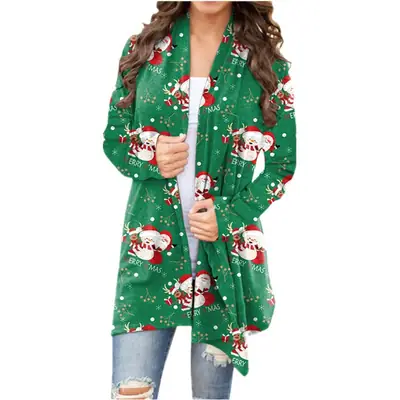 Women's Red Ho Christmas Cardigan Long Sleeve Winter Coat