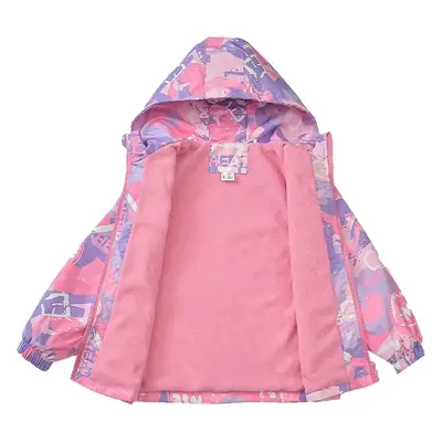 Girls Velvet Cartoon Hooded Ski Suit Pink