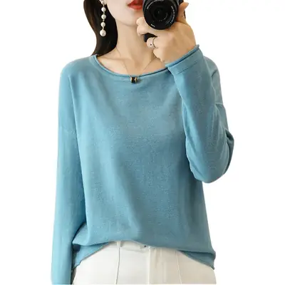 Women's Purple Cotton Knit Roll-Up Sweater Large