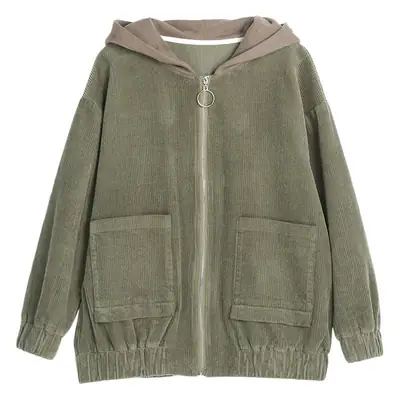 Women's Brown Hooded Long Sleeve Jacket Cardigan Loose Autumn Winter