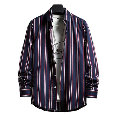 Men's Long Sleeve Striped Shirt White Blue Grey All Match