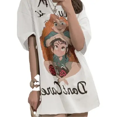 Kumayes Women's Gray Cartoon Print T-Shirt