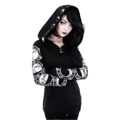 Black Punk Hooded Long Sleeve Sweater with Embroidered Sleeves