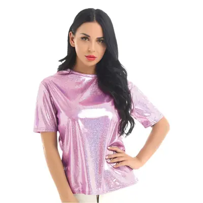 Women's 2025 Summer Metallic Pink T-Shirt