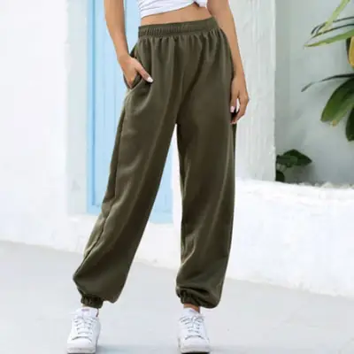 Elastic High Waist Wide Leg Pants White Large