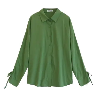 Korean-style Long Sleeve Fat Girl Shirt Green Extra Large