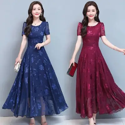 Women Navy Printed Long Sleeve Frock Summer Dress