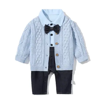Baby Romper Long Sleeve Light Blue Black 100-Day Banquet